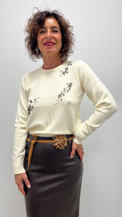 Maglia Paricollo Paillettes e Strass Extasy Burro