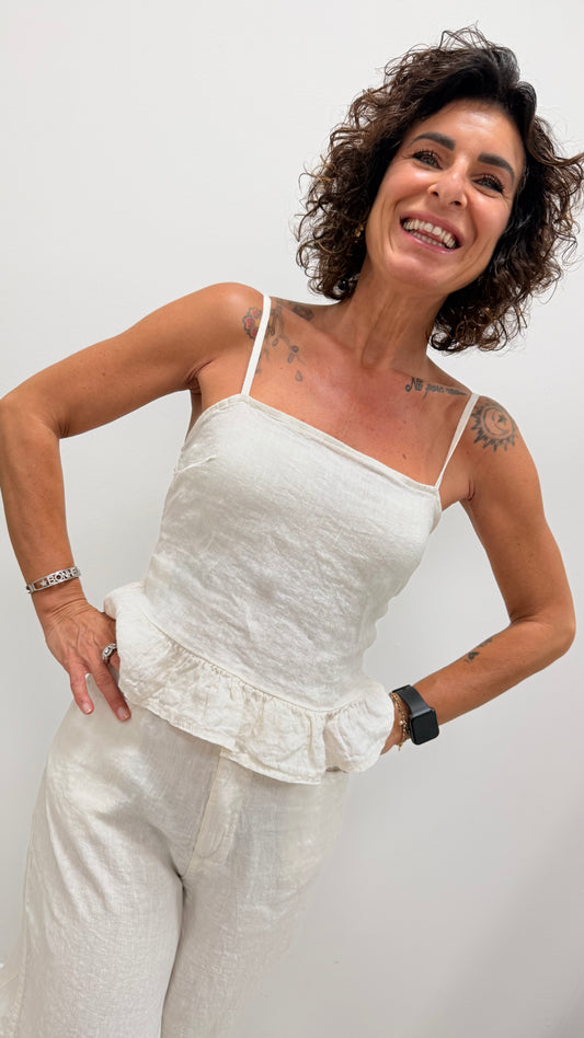 Top con Gala in Lino Burro Susy Mix Art.34141