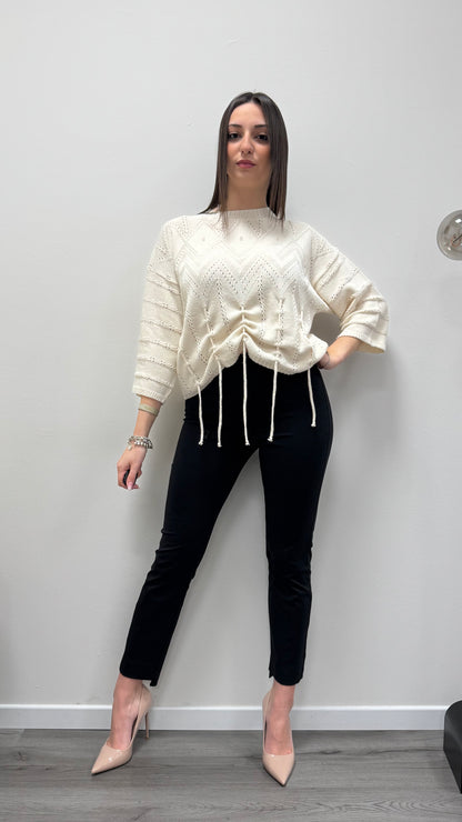 Maglia paricollo con coulisse regolabile e manica kimono Haveone