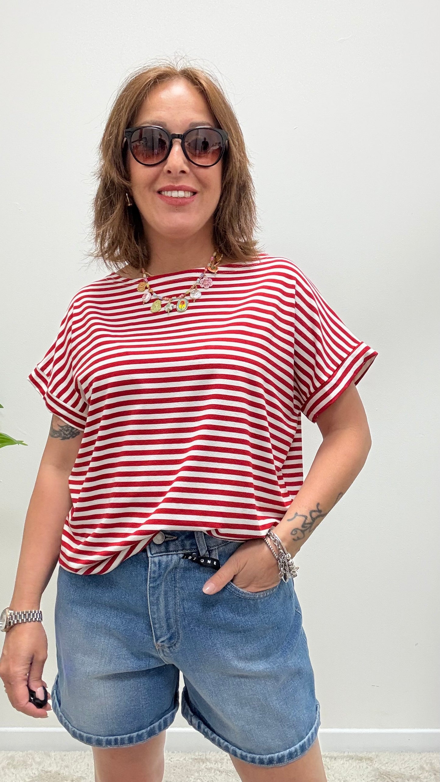 T-shirt kimono righe Susy Mix rosso