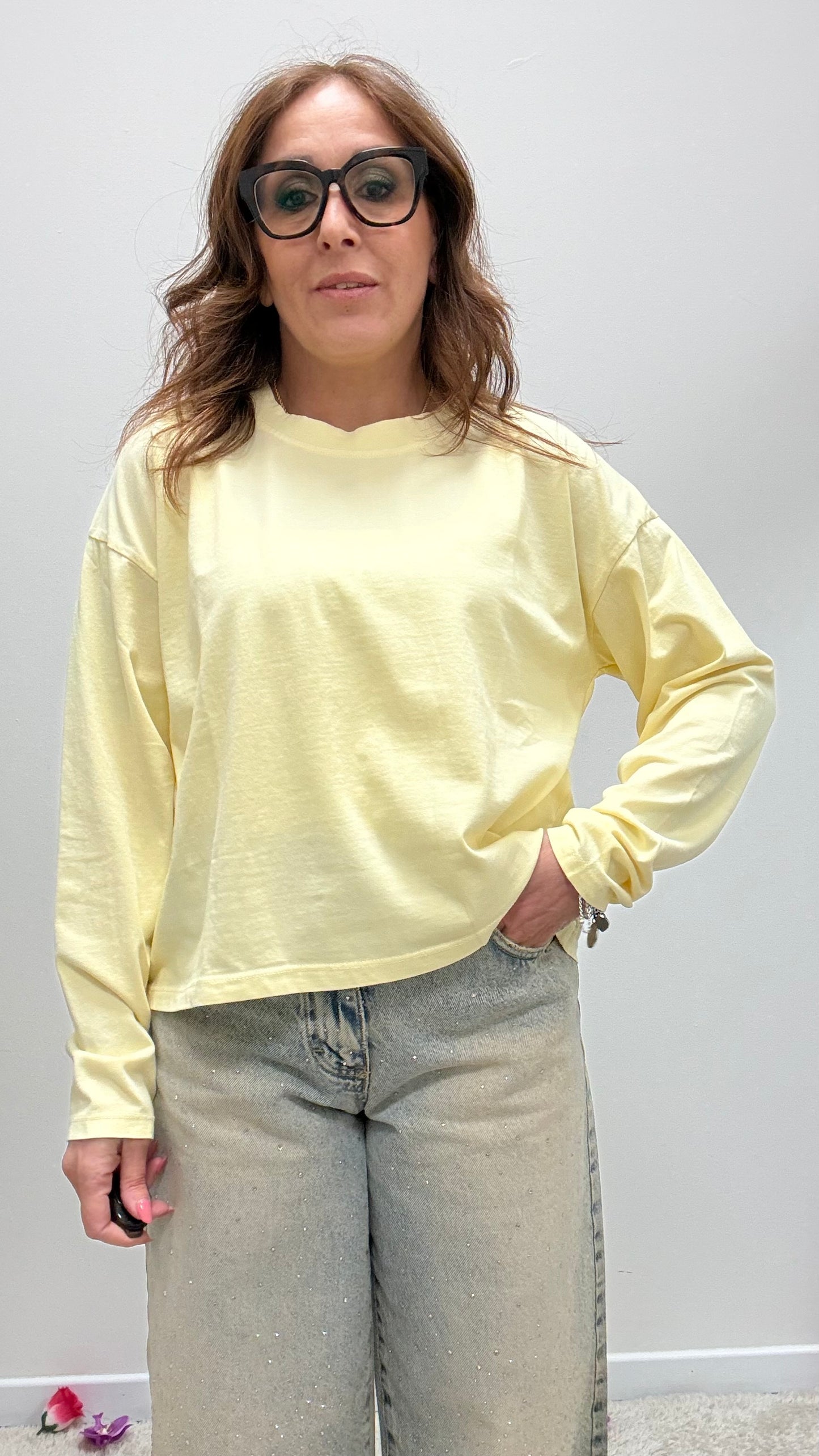 Basica manica lunga cotone Haveone giallo