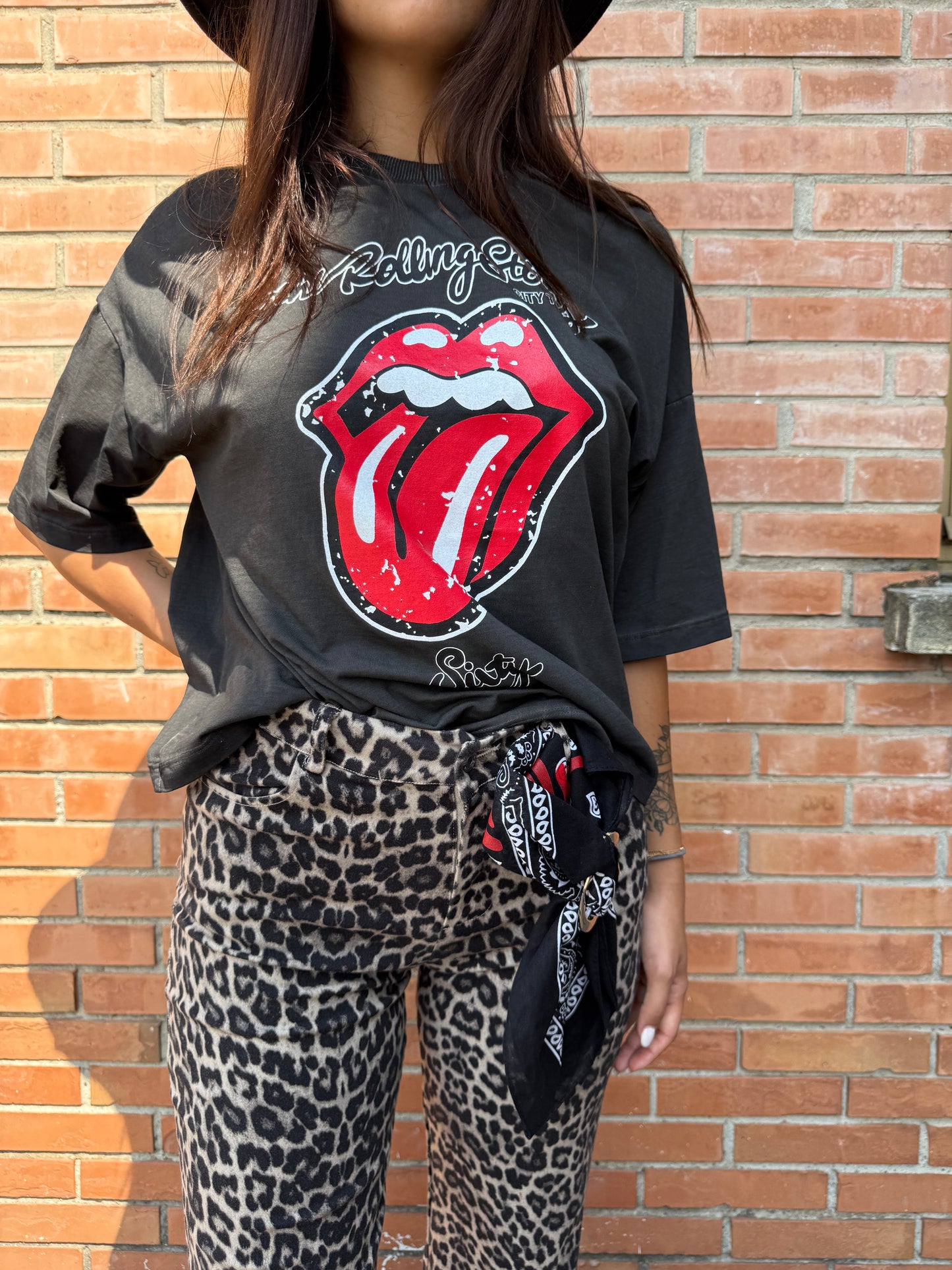 HaveOne T-Shirt Over con Stampa Rock e Roll Grigia