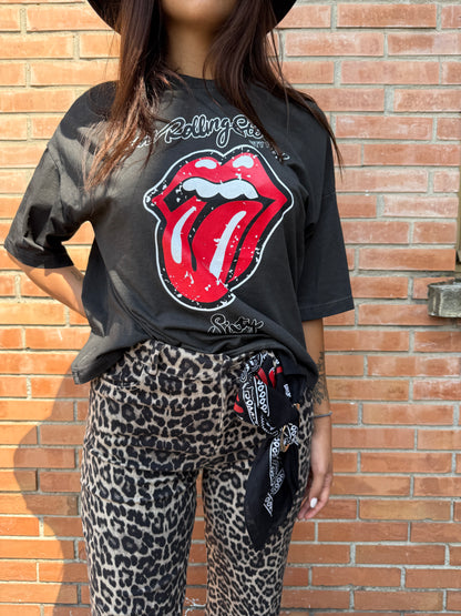HaveOne T-Shirt Over con Stampa Rock e Roll Grigia