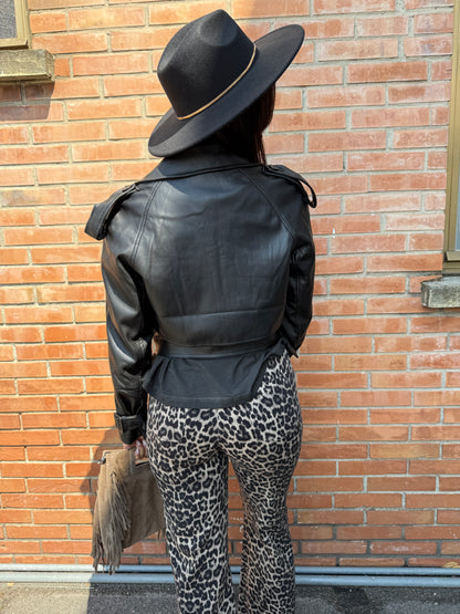Giacca bomber ecopelle cintura nero