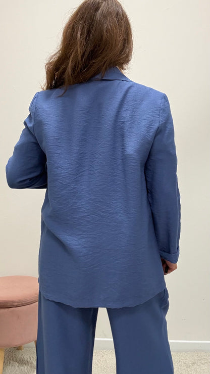 Giacca sfoderata viscosa stropicciata blu Extasy