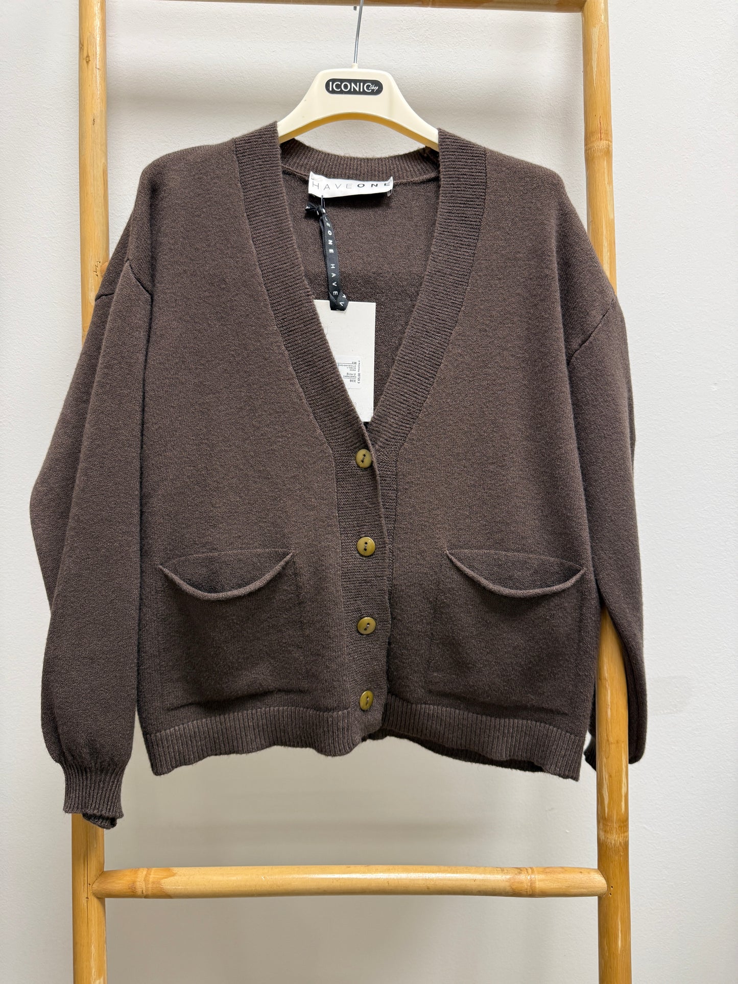 Cardigan dritto moro viscosa rasata con taschine Haveone