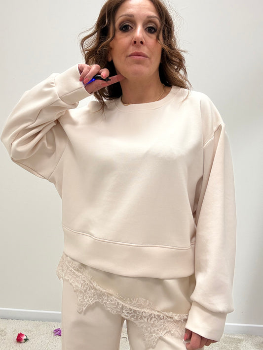 Felpa pizzo tessuto scuba burro Haveone