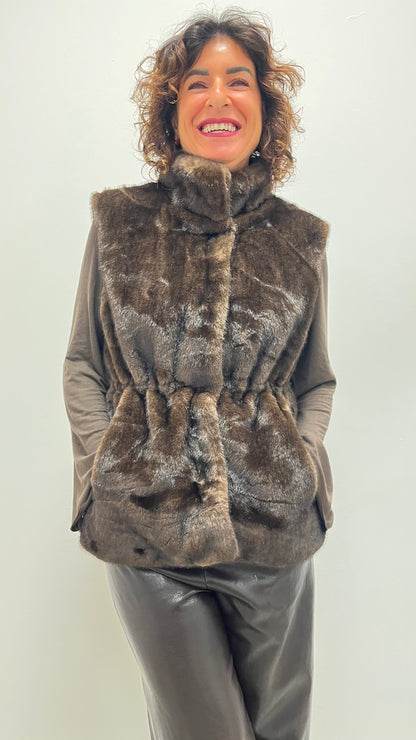 Gilet ecopelliccia arricciato moro Susy Mix