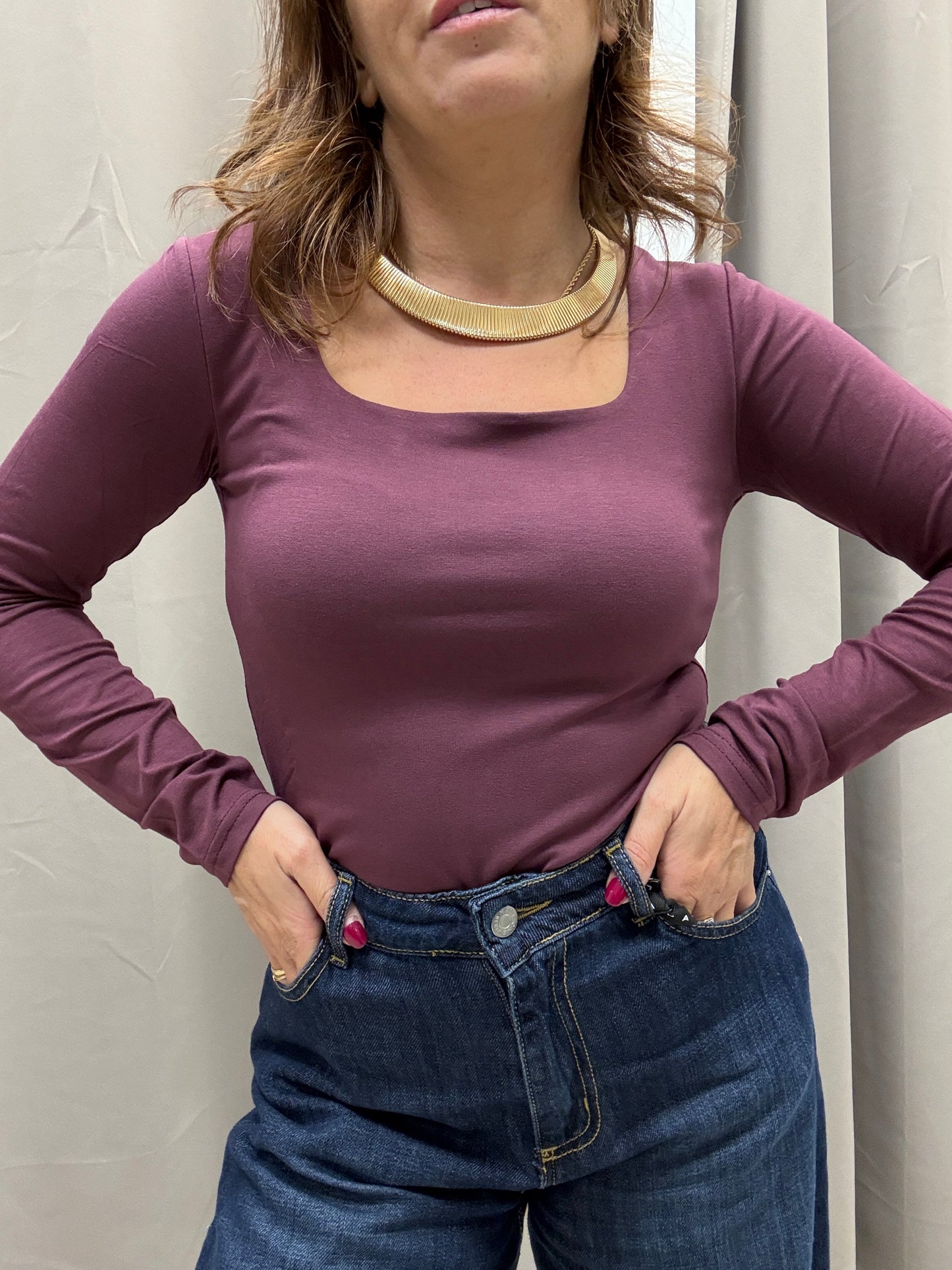 Maglia scollo quadro vino Susy Mix