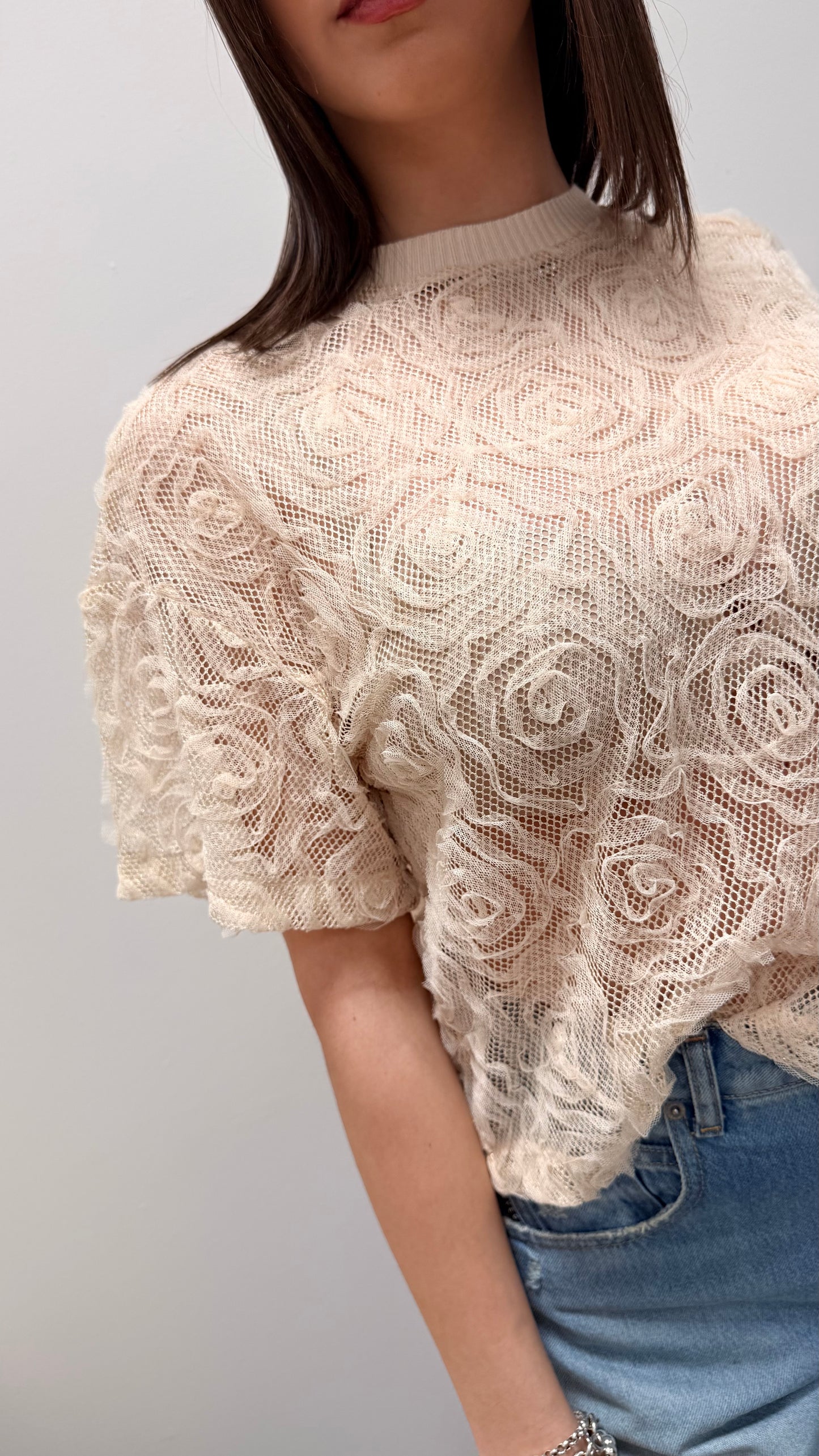 T-shirt ricami pizzo e Lurex Haveone