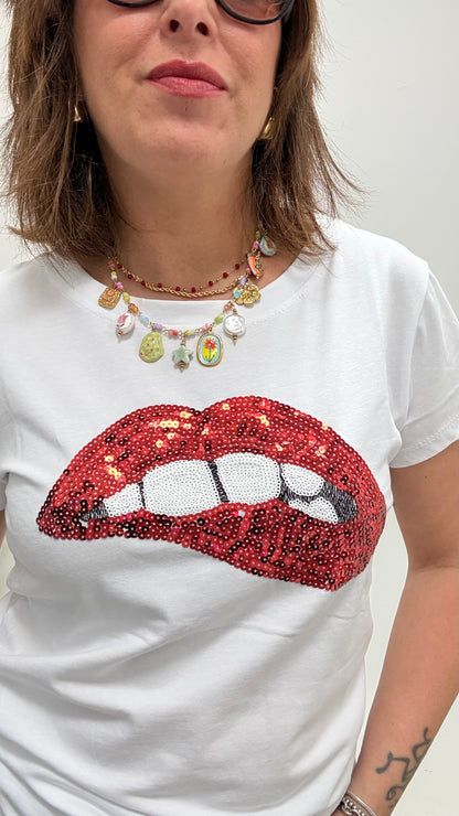 T-shirt bocca paillettes Memoire