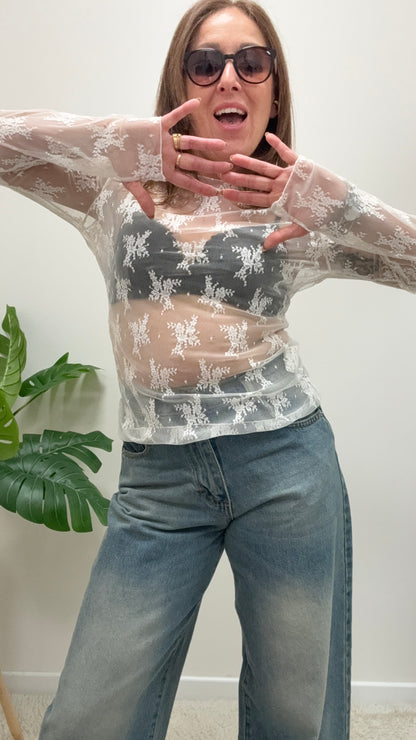 Maglia pizzo con guantino Susy Mix Burro