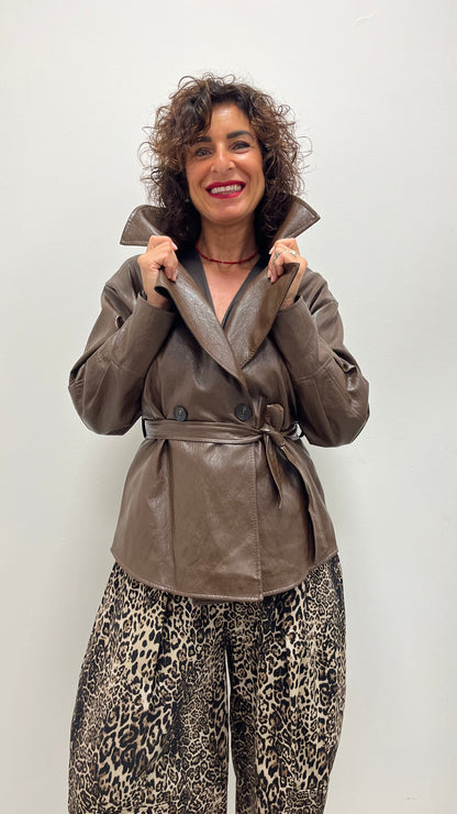Giacca Camicia Ecopelle Extasy Marrone