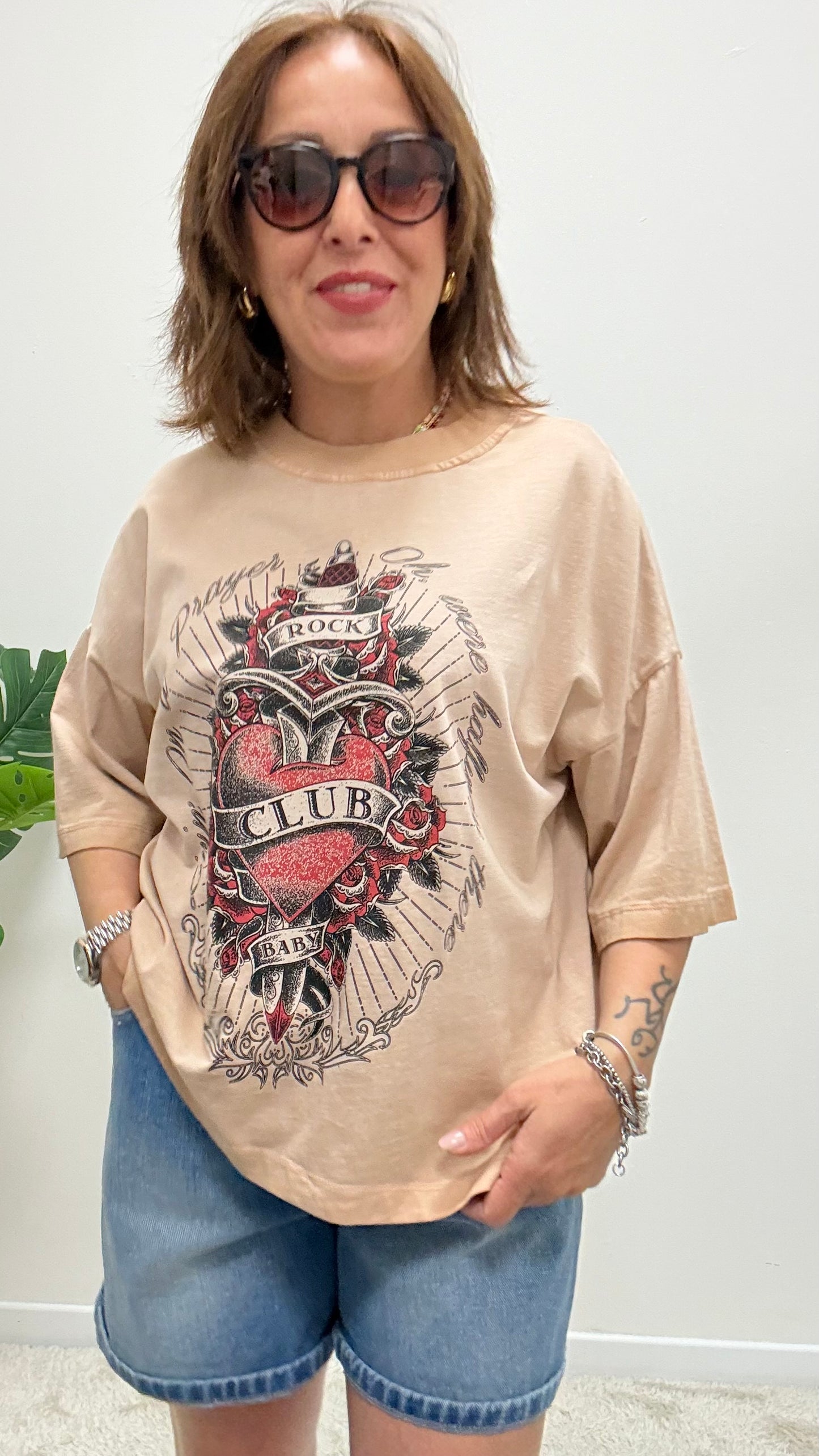 T-shirt rock heart Haveone rosa blush