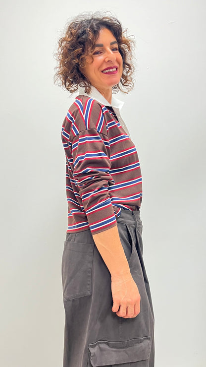 Polo donna a righe in cotone moro My-d
