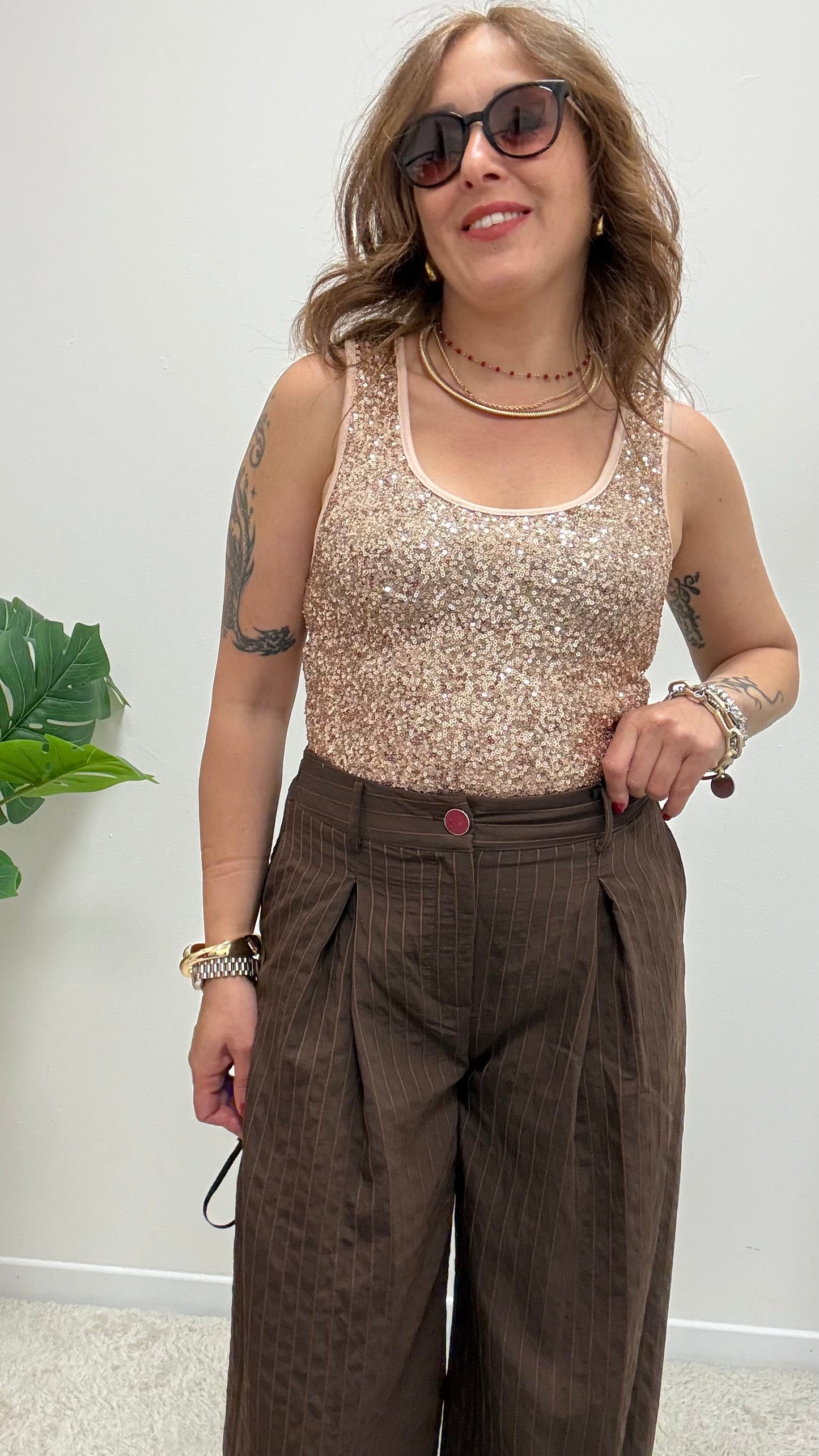 Canotta in Paillettes rosa Susy Mix