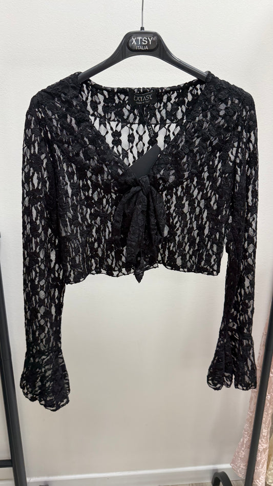 Camicia coprispalle pizzo con nodo Extasy nero