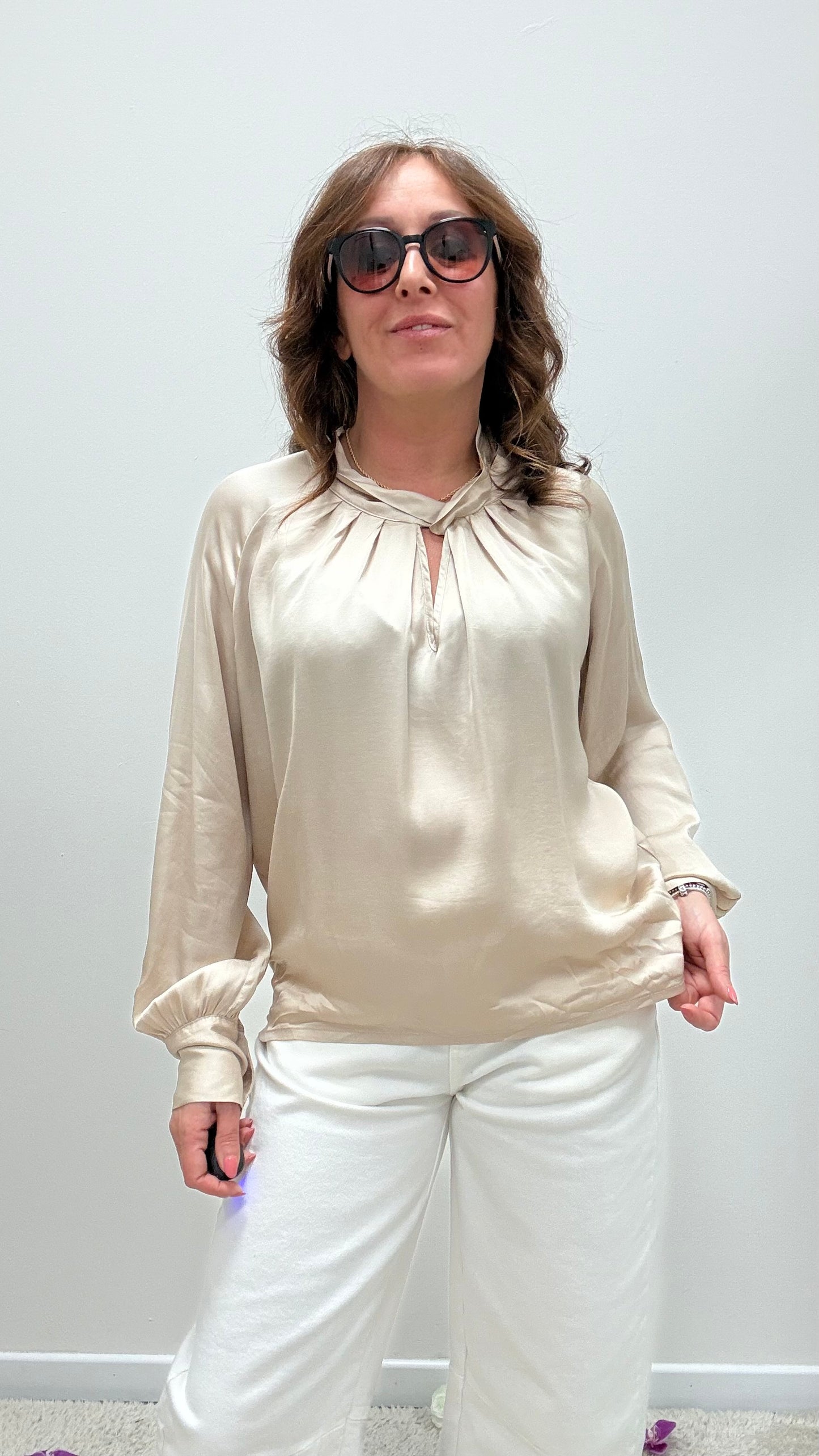 Blusa raso viscosa 100% nodo Haveone beige