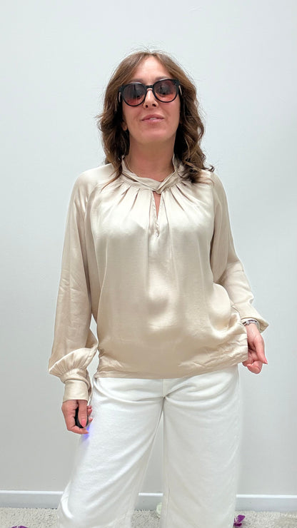 Blusa raso viscosa 100% nodo Haveone beige