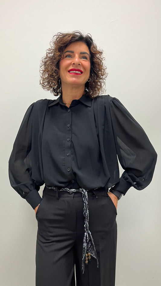 Camicia crop con spalline arricciate Extasy nero
