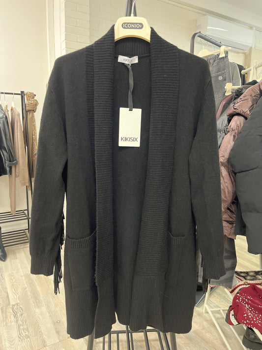 Cardigan Lungo con Frange Nero Kiki Six