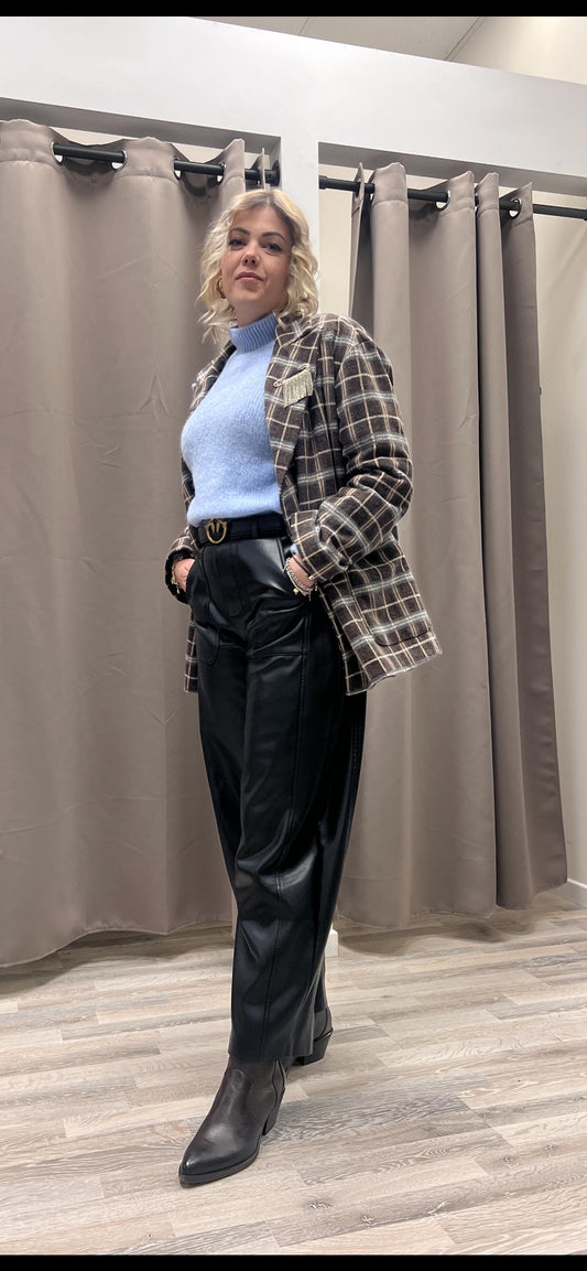 Giacca cappotto over check moro con trapuntata