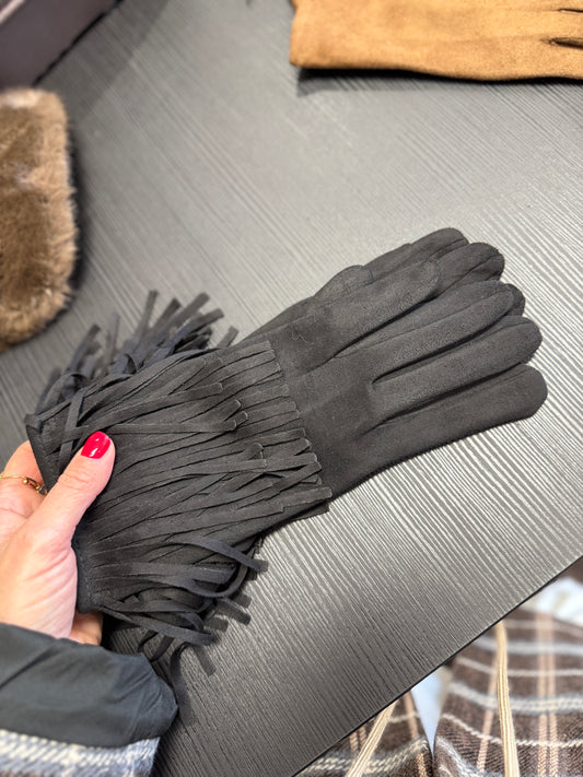 Guanti ecocamoscio con frange nero Memoire