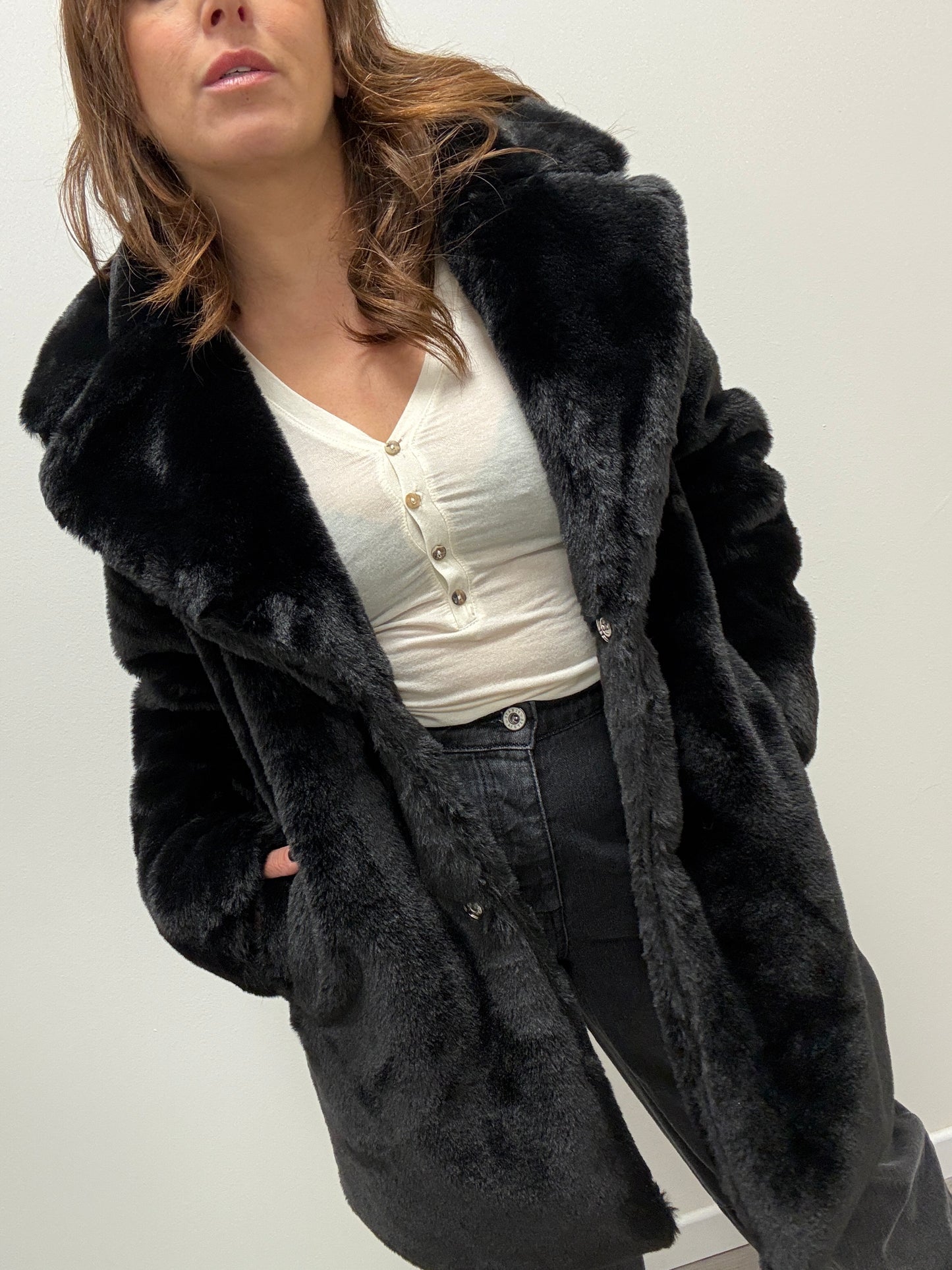 Pelliccia eco nero midi Haveone