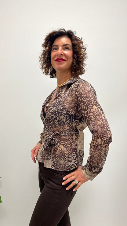 Camicia georgette fantasia con nodo Extasy moro e lurex