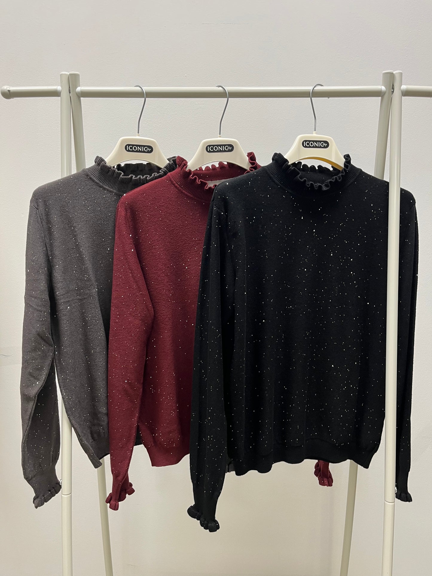 Maglia collo a Fiore con Micro Paillettes HaveOne Nero