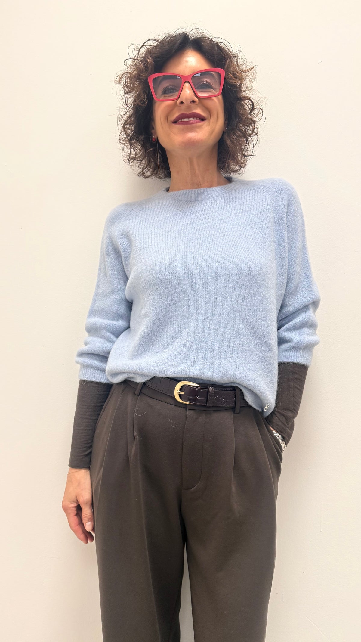 Maglia Please Girocollo Azzurra in baby alpaca Art. M49779264
