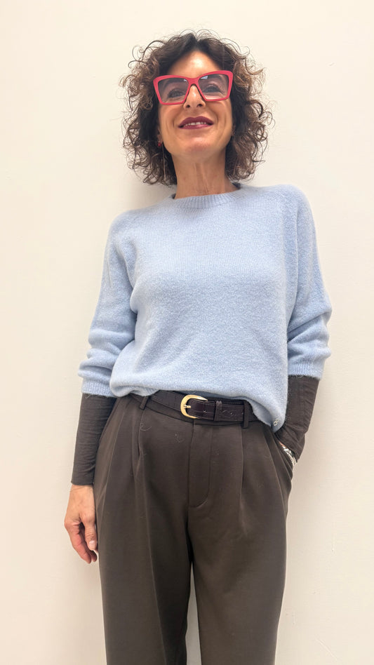 Maglia Please Girocollo Azzurra in baby alpaca Art. M49779264