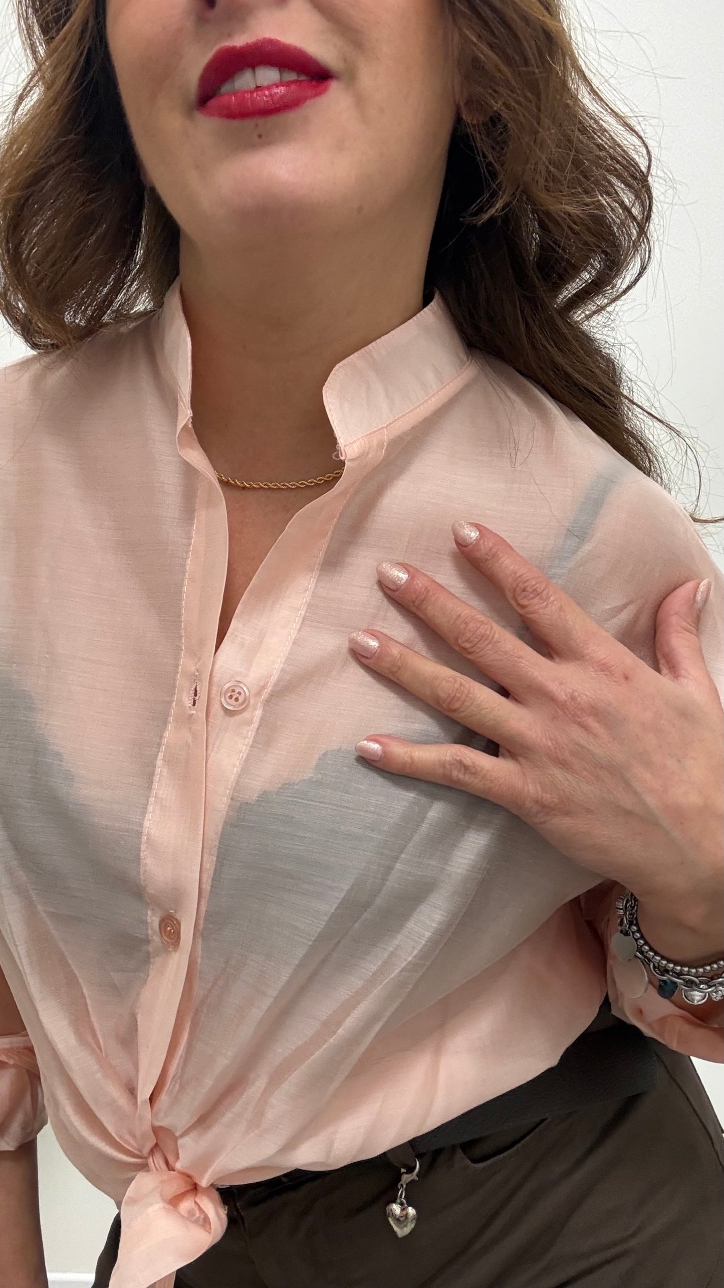 Camicia coreana nodo Extasy cipria