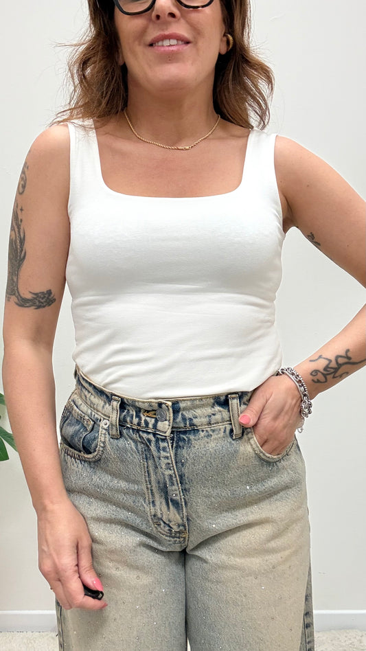 Top canotta scollo quadrato Susy Mix bianco