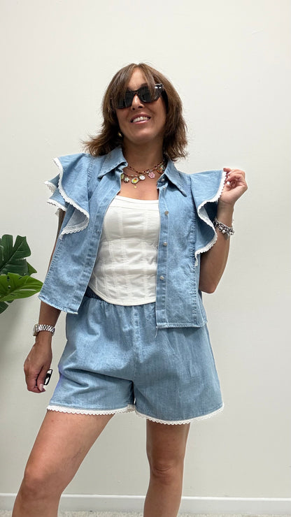 Camicia giacca crop rouches chambray Susy Mix