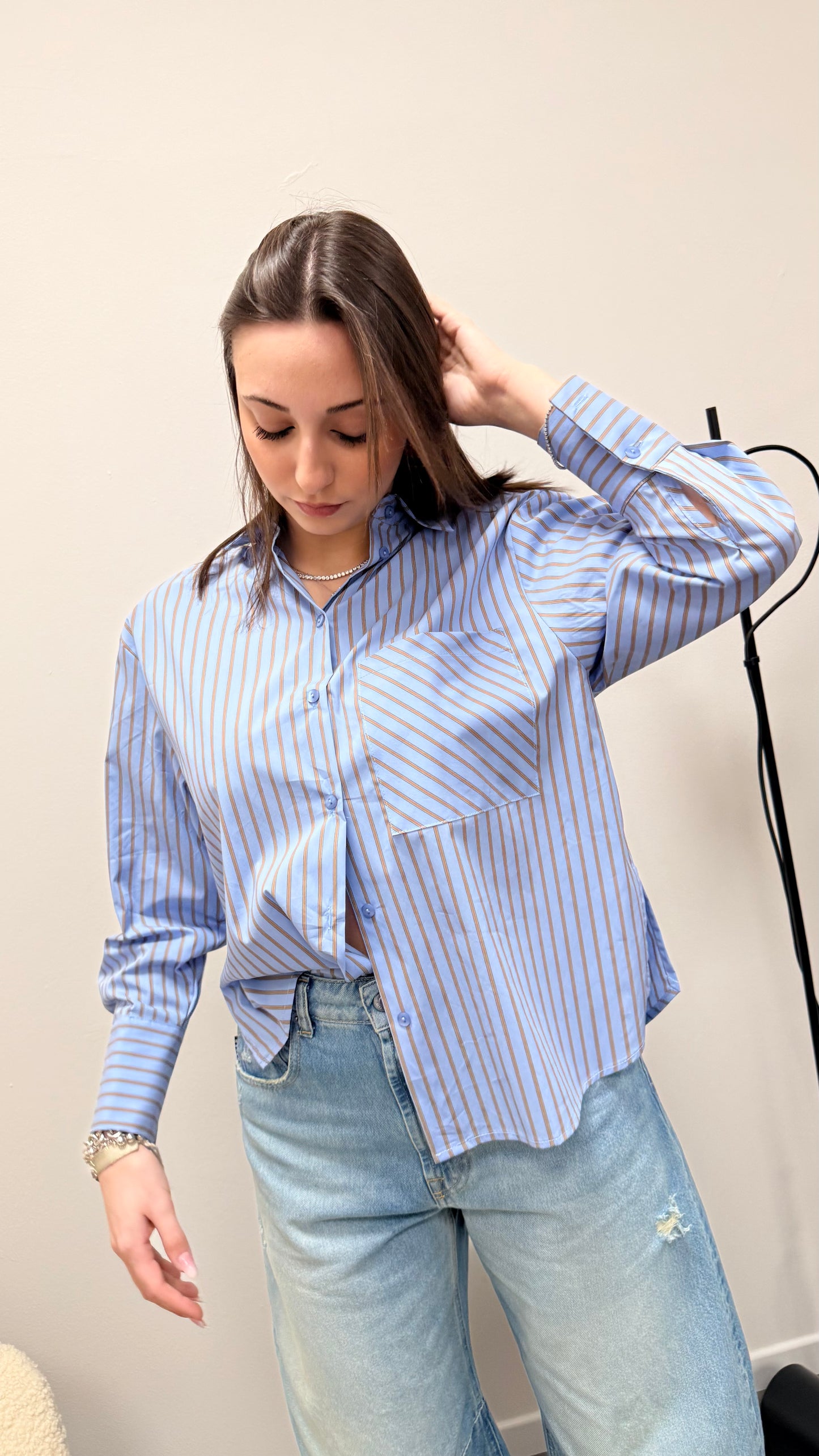 Camicia Righe azzurro e tortora Haveone