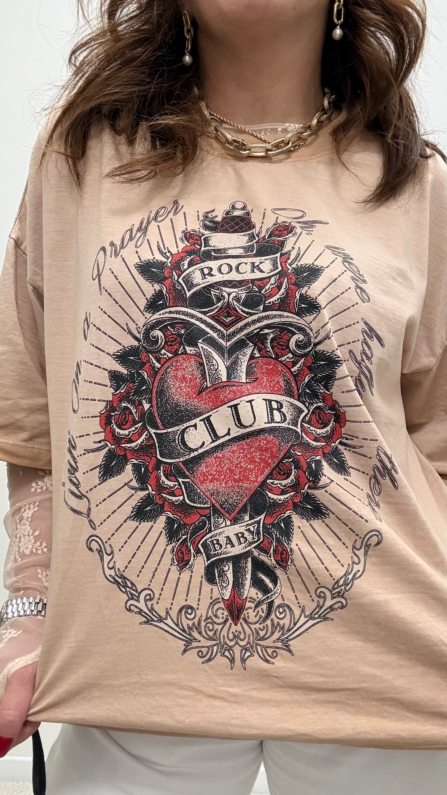 T-shirt rock heart Haveone rosa blush