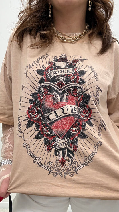 T-shirt rock heart Haveone rosa blush