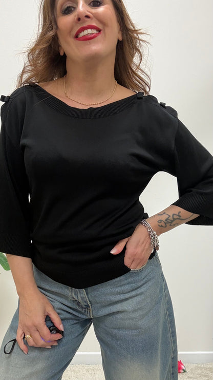 Maglia con Cut Out e Fiocchi Extasy Nera