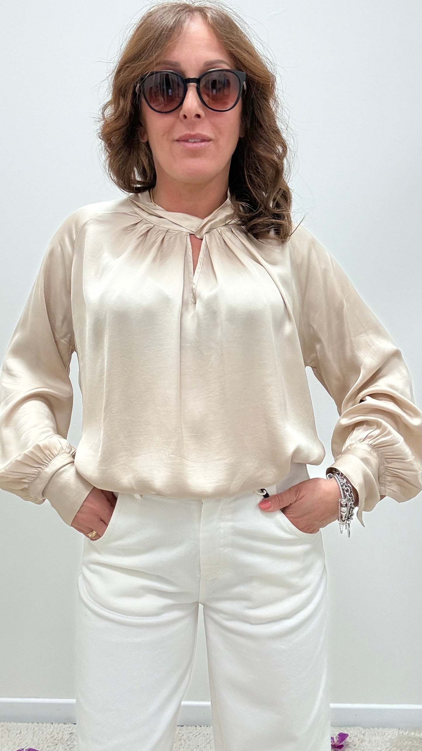 Blusa raso viscosa 100% nodo Haveone beige