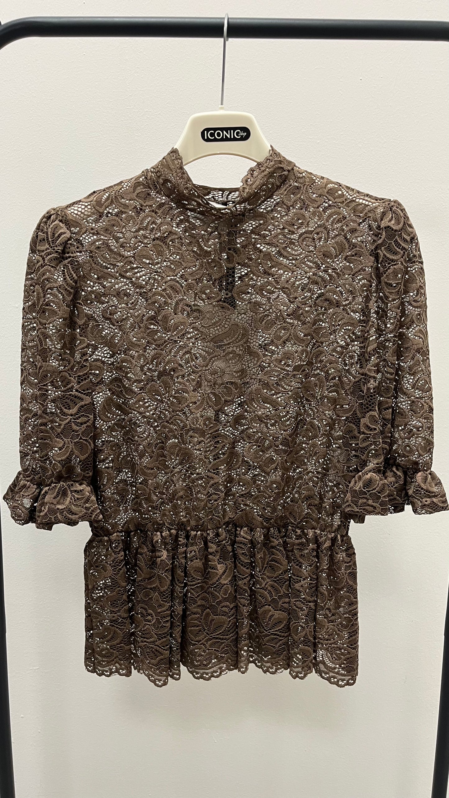 T-shirt pizzo manica sbuffo TPA-R006 moro