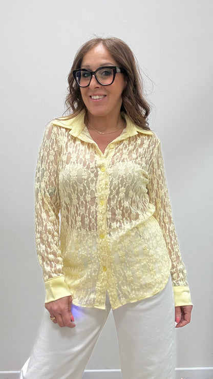 Camicia pizzo e raso Extasy giallo