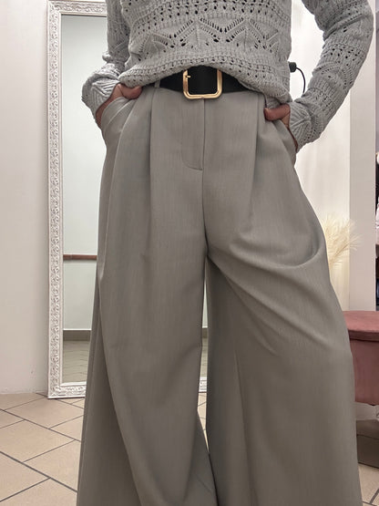 Haveone Grey Palazzo Pants With Belt