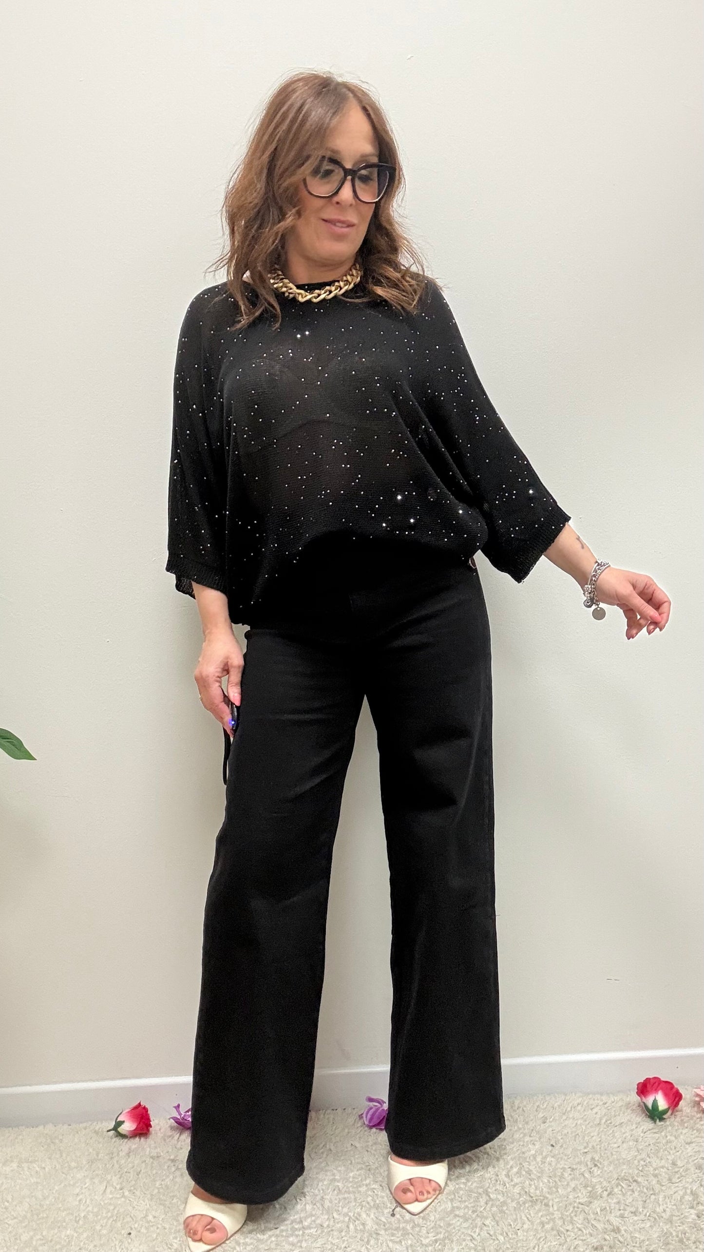 Maglia pipistello paillettes Extasy