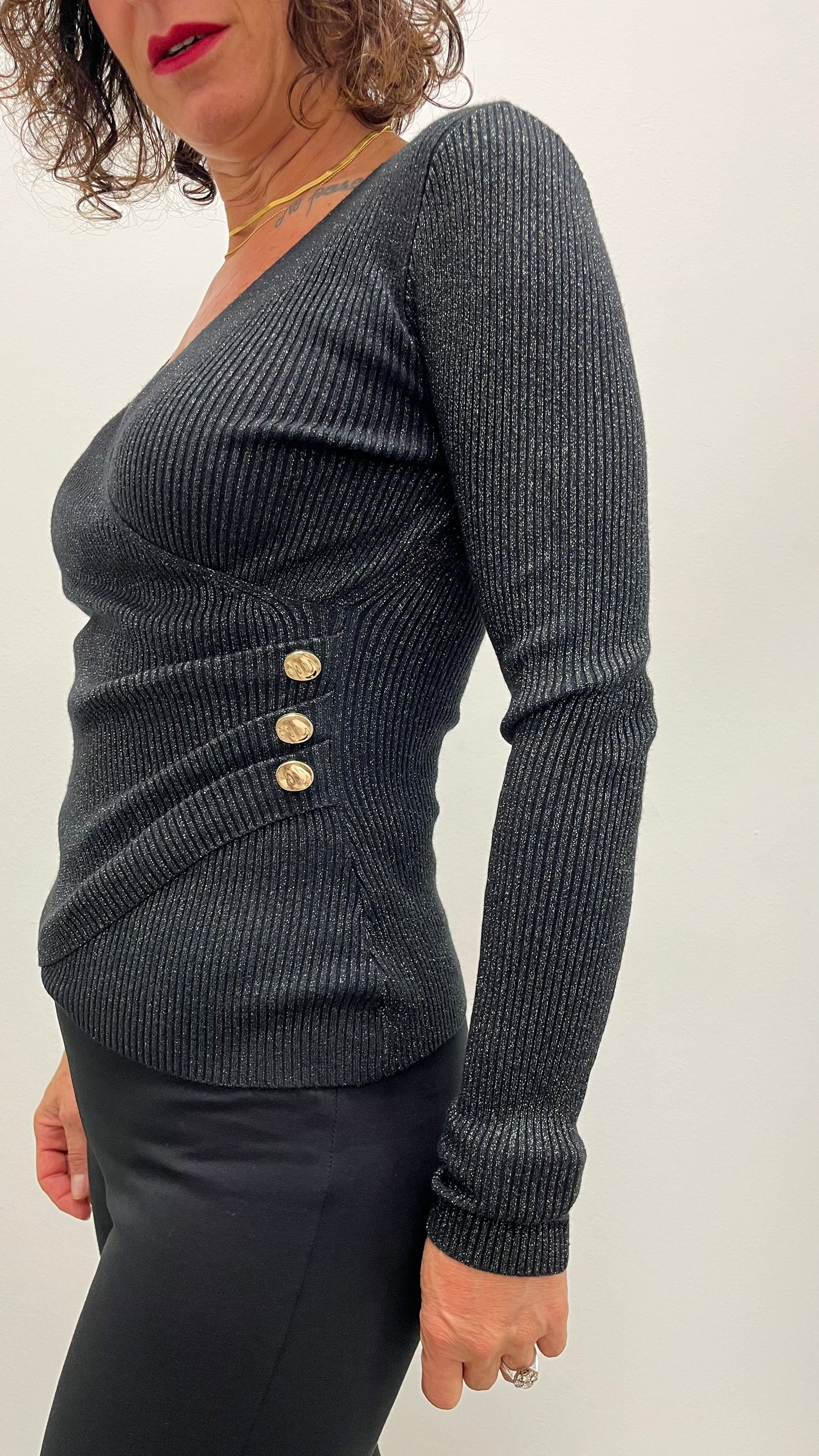 Maglia incrociata Lurex Extasy nero