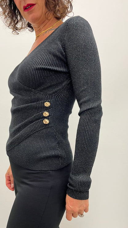 Maglia incrociata Lurex Extasy nero