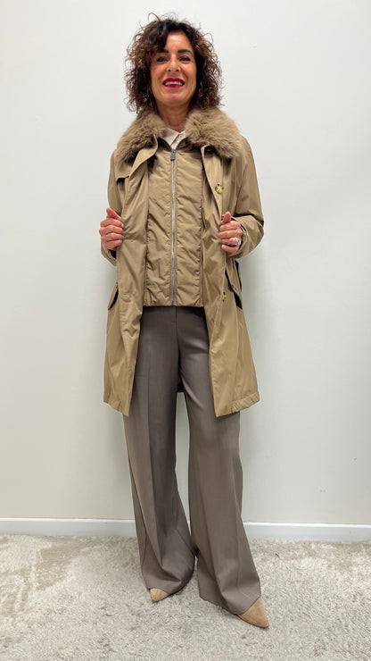 Trench con Collo Pelliccia Removibile Extasy Cammello