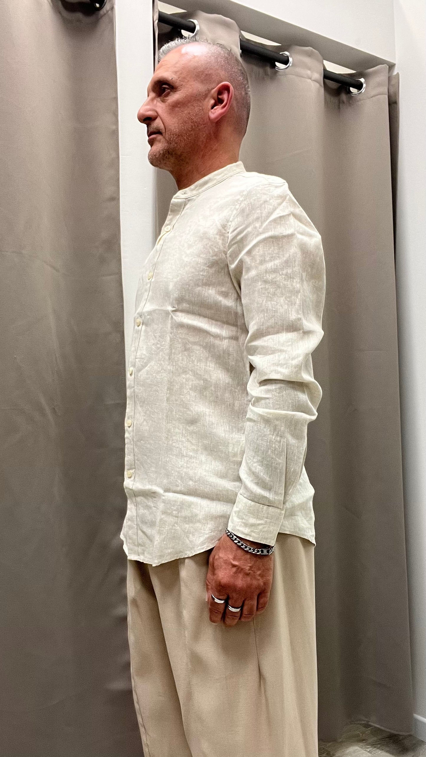 Camicia in Lino Beige Collo Coreana Gianni Lupo
