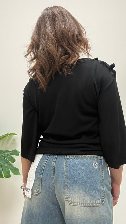 Maglia con Cut Out e Fiocchi Extasy Nera