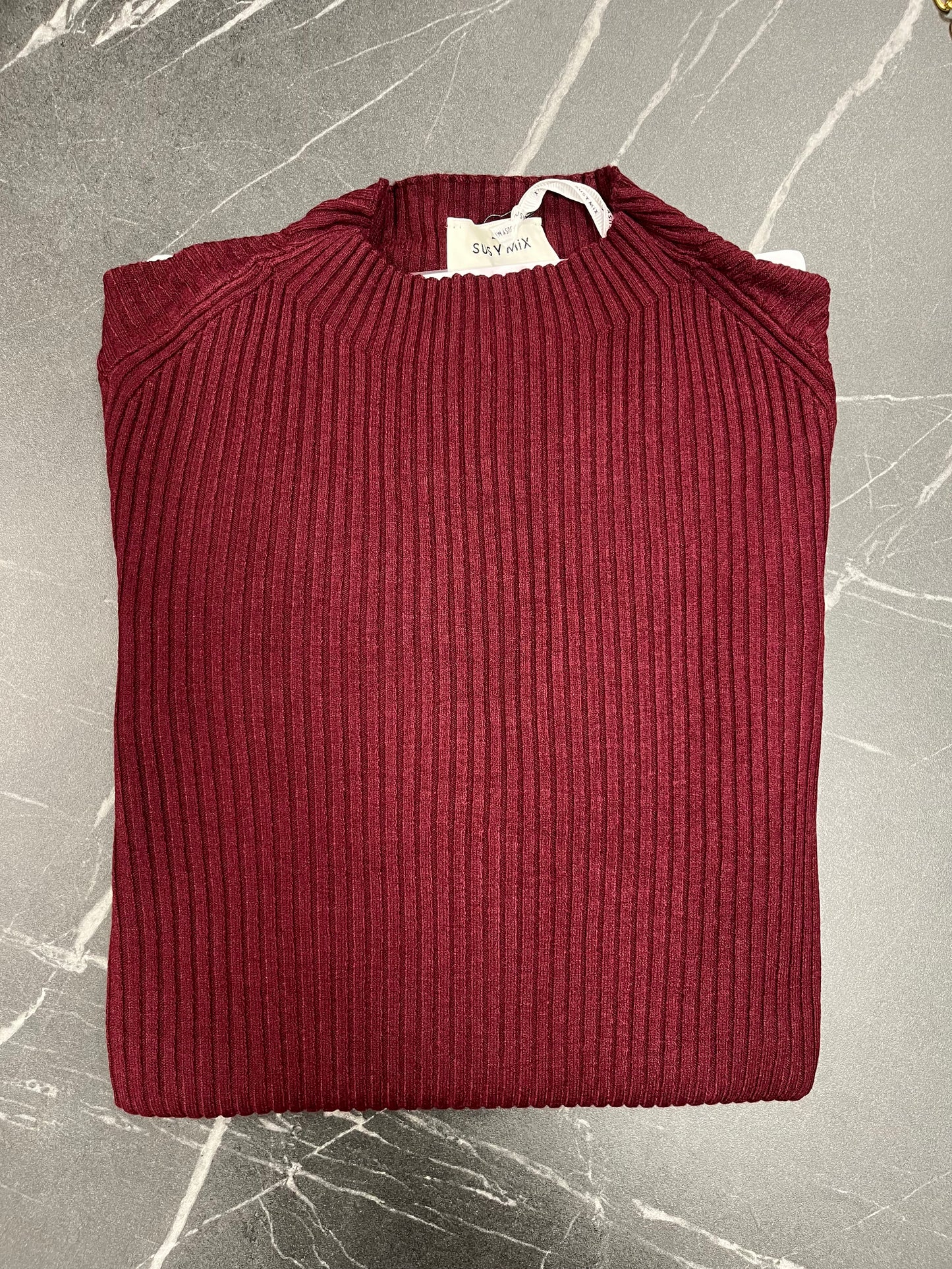 Maglia a Costine con Collo a Lupetto Susy Mix Vino